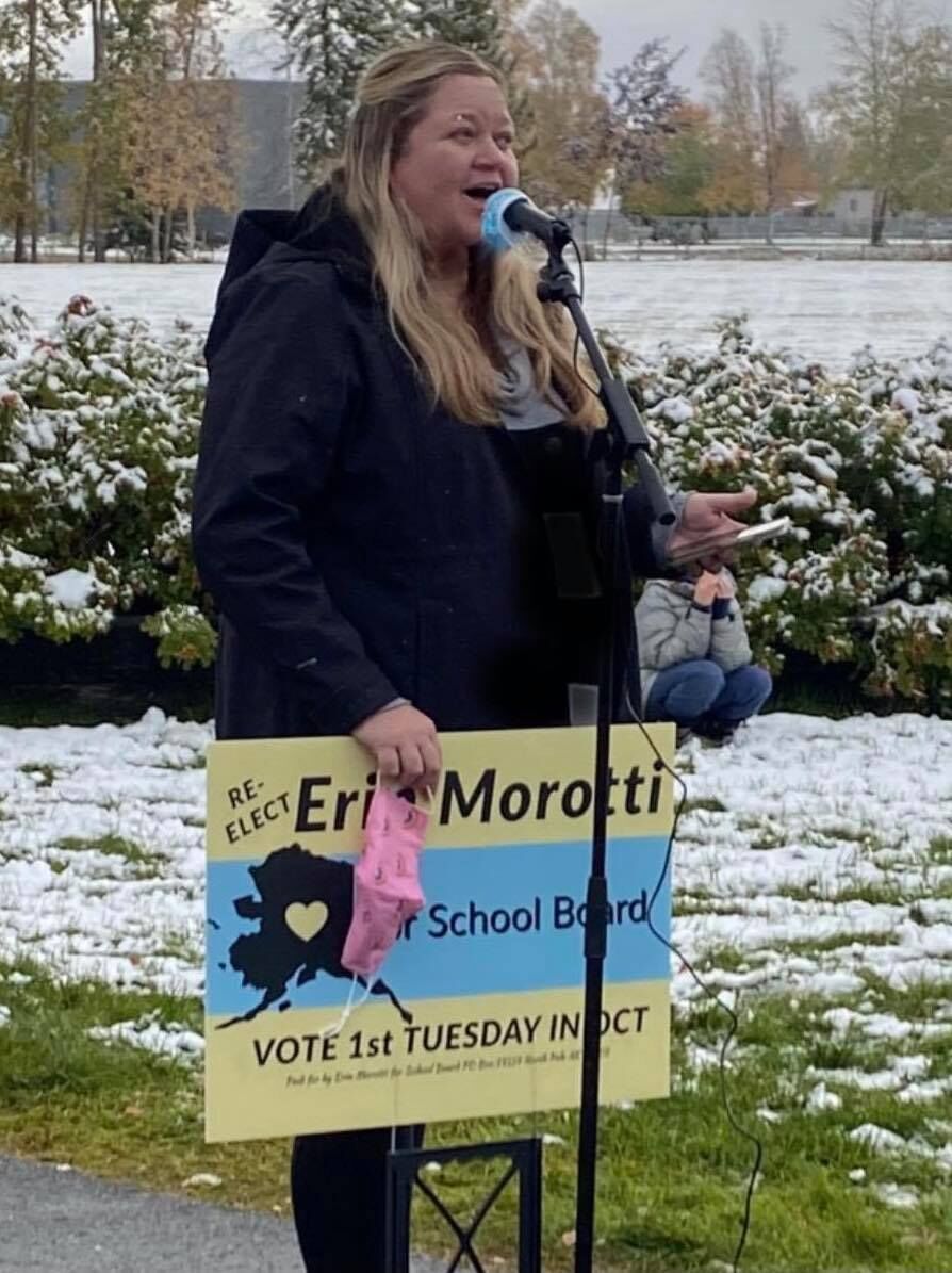 Fairbanks North Star Borough school board member Erin Morotti campaigns for reelection.jpg